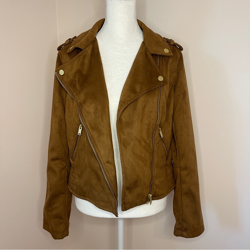 NWT Brown Faux Suede Moto Jacket